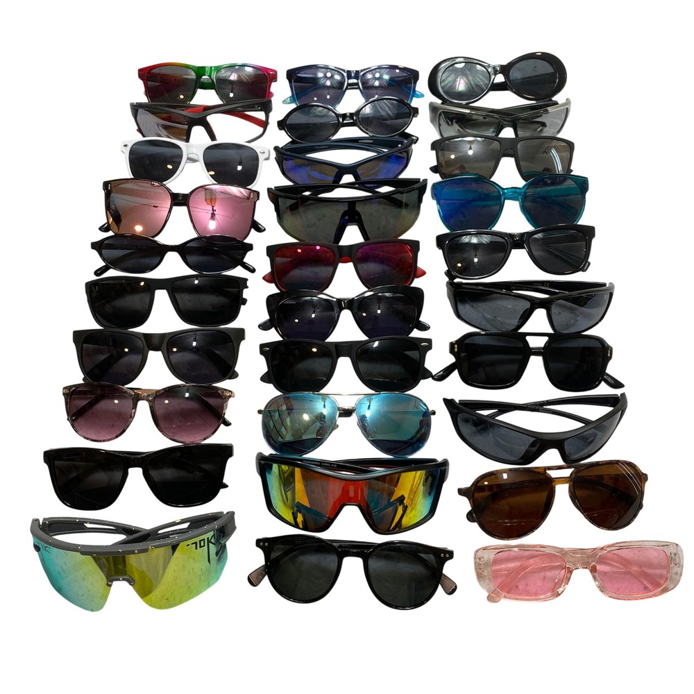Lot Of 30 Mixed Brand Sunglasses Unisex OS Multicolor Sport Aviator Retro Bundle